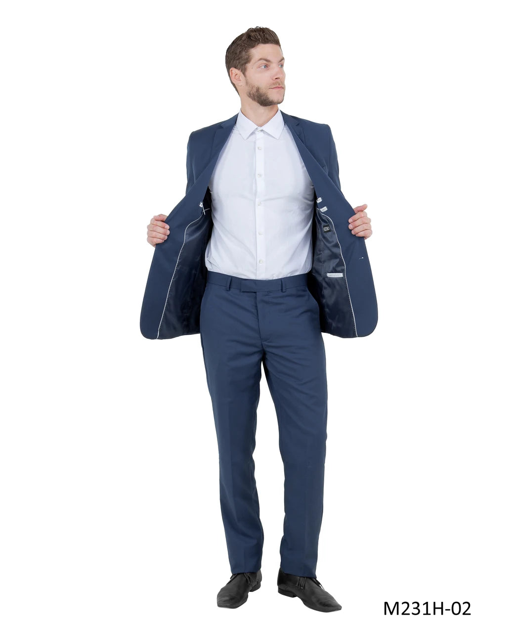 three-piece vested suit in navy