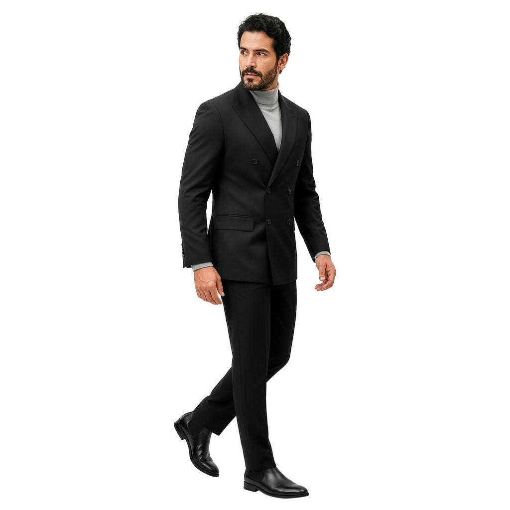 Double-breasted notch lapel suit detail