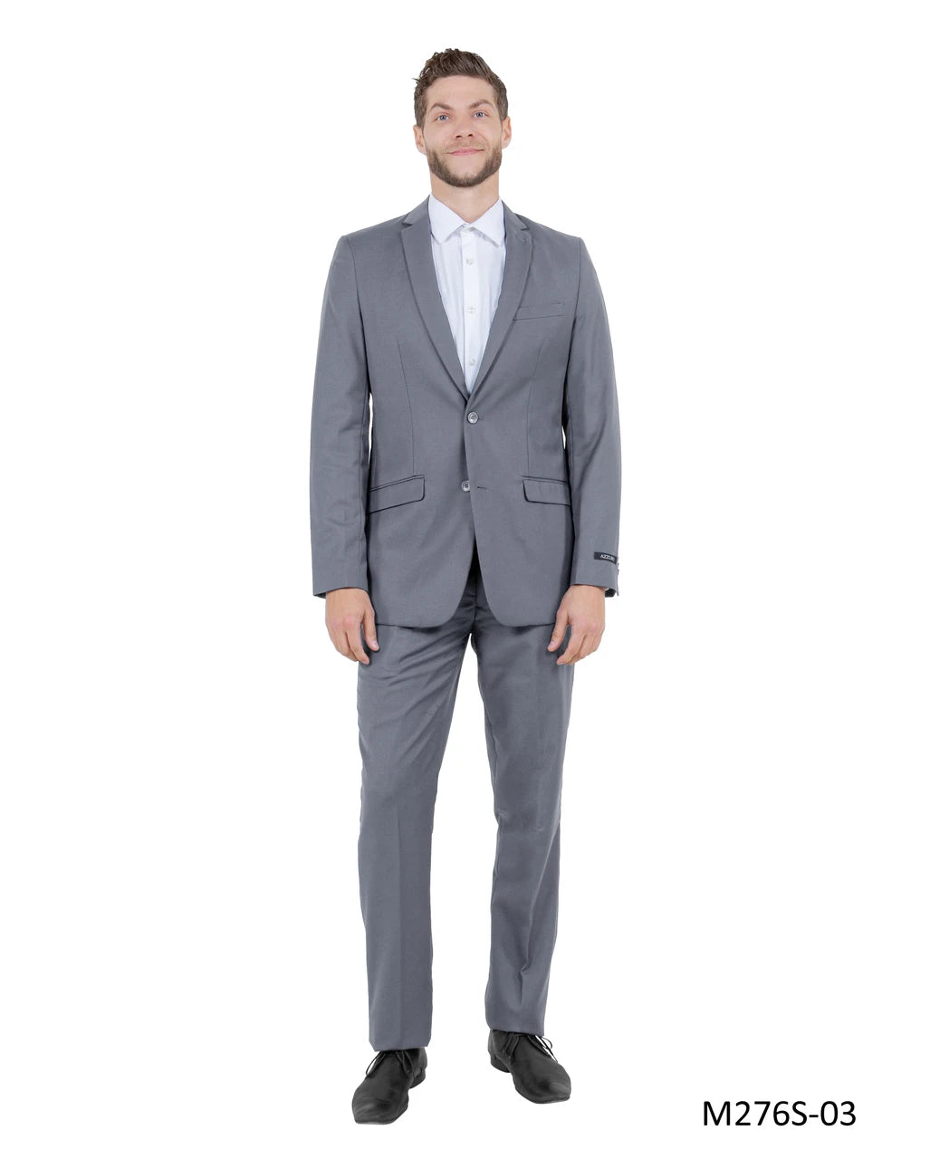 classic two-button suit in mid grey