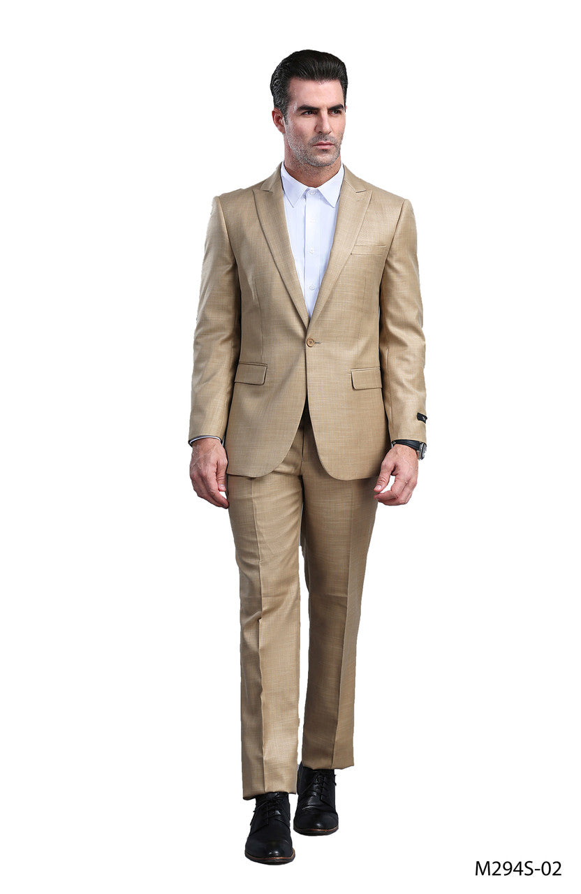 slim fit sharkskin suit in khaki