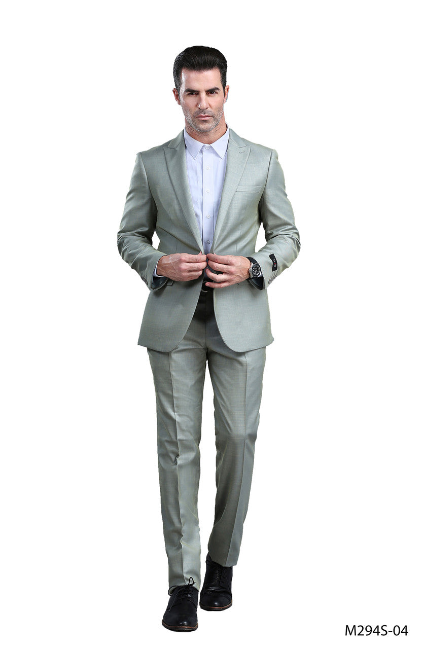 slim fit sharkskin suit in green