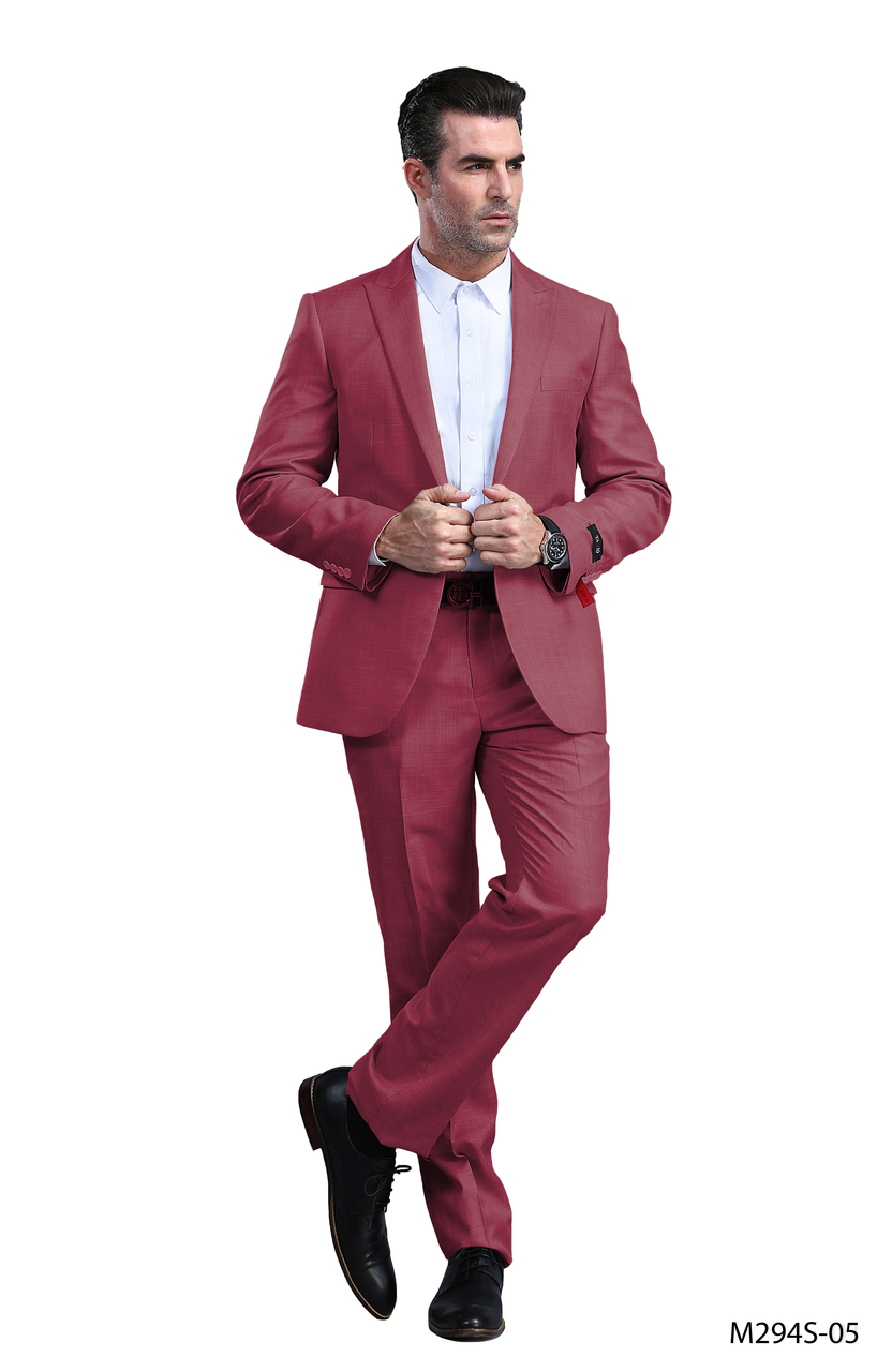 slim fit sharkskin suit in burgundy