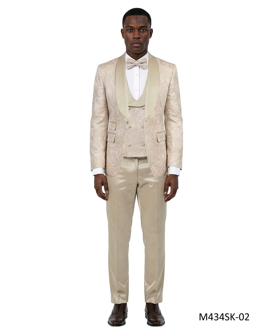 jacquard three-piece tuxedo in champagne