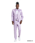sharkskin three-piece suit in lavender