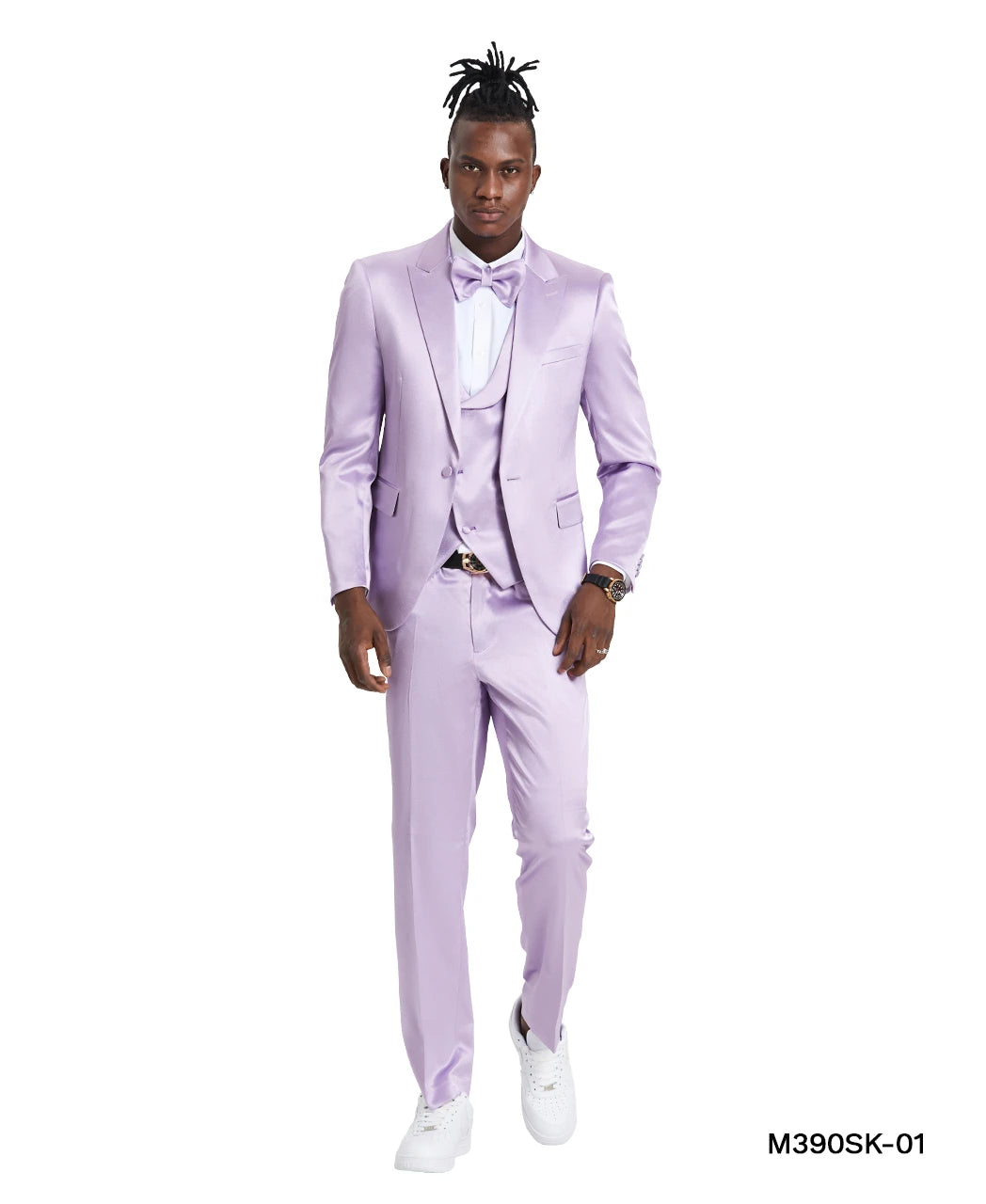 sharkskin three-piece suit in lavender