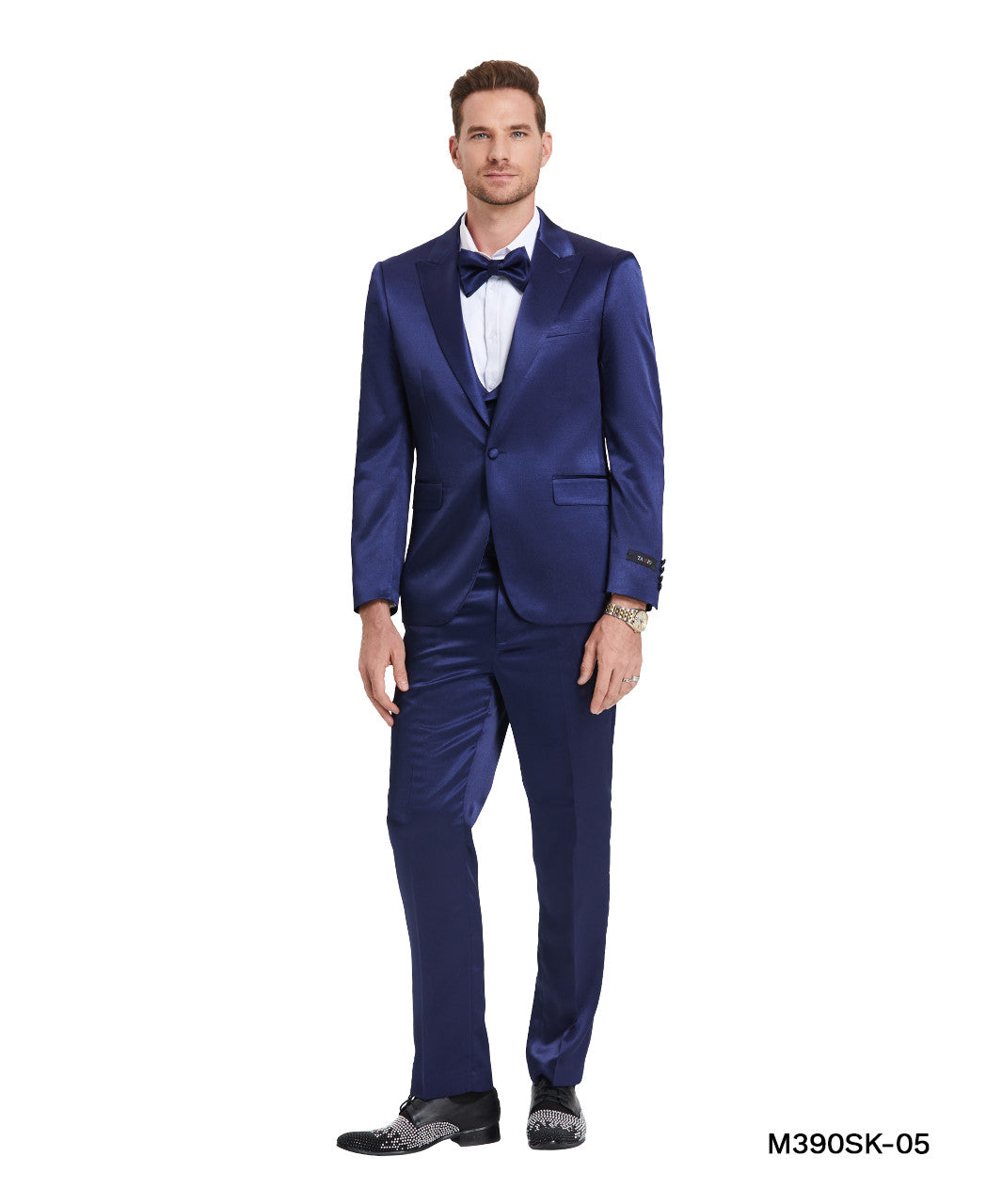 sharkskin three-piece suit in blue