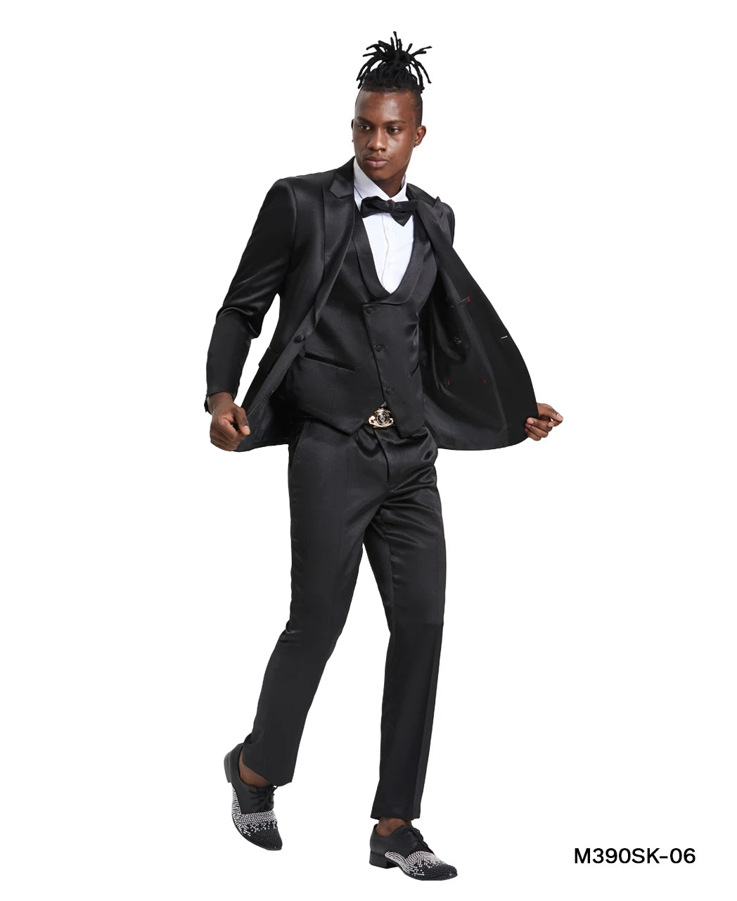 sharkskin three-piece suit in black