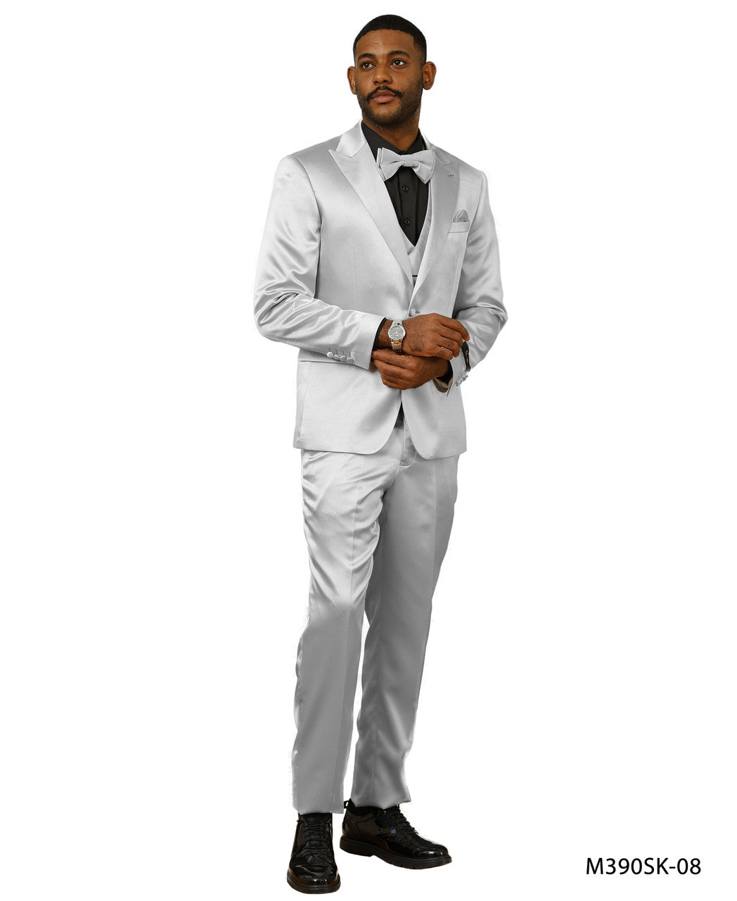 sharkskin three-piece suit in silver