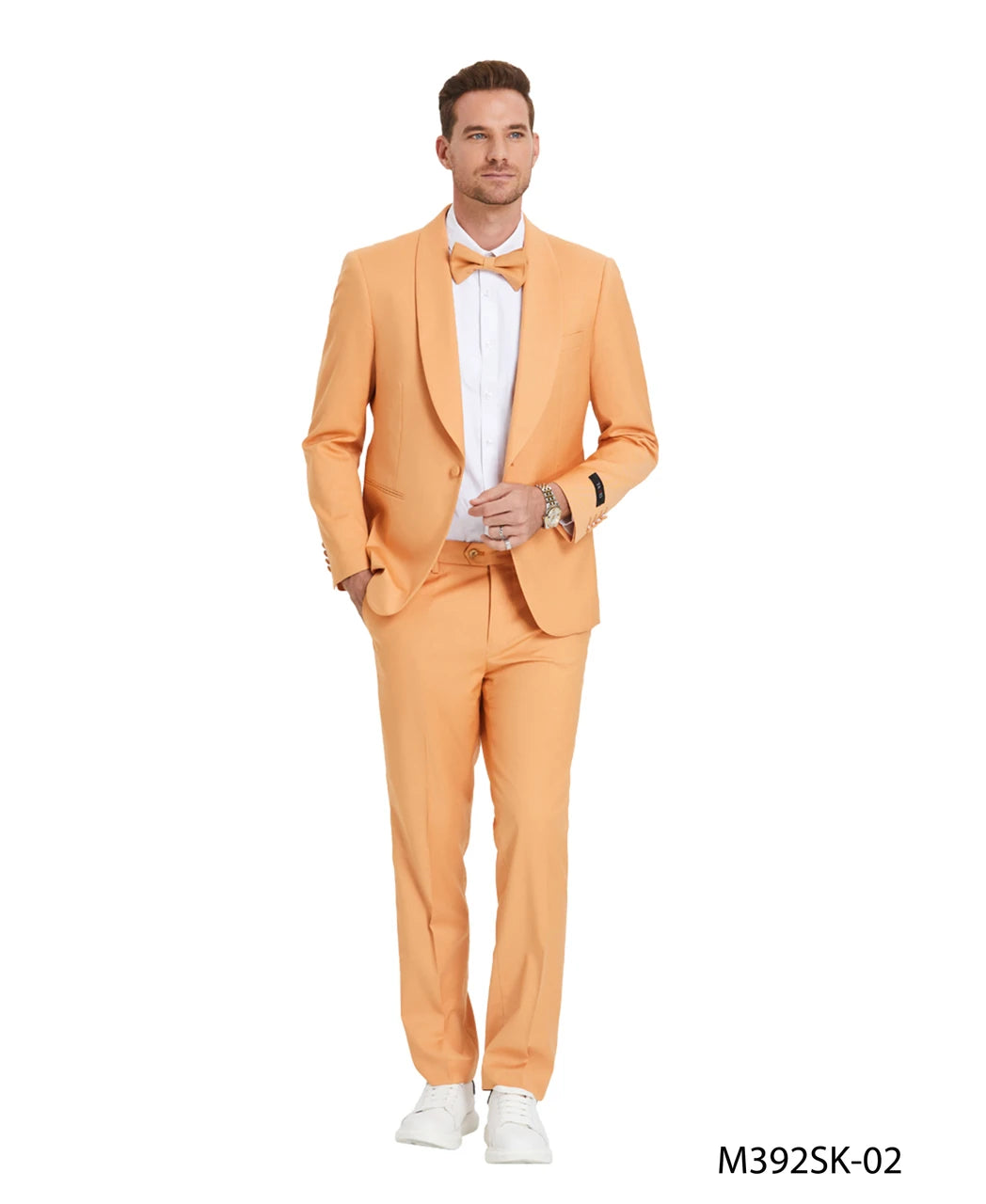 shawl collar color suit in tangerine