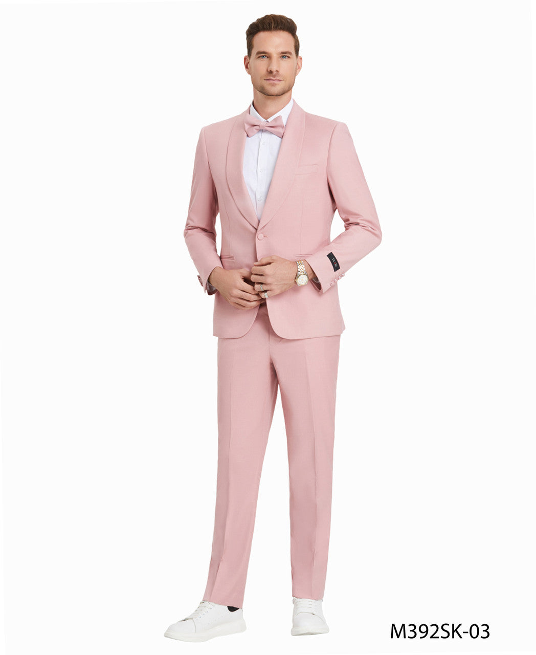 shawl collar color suit in dusty rose