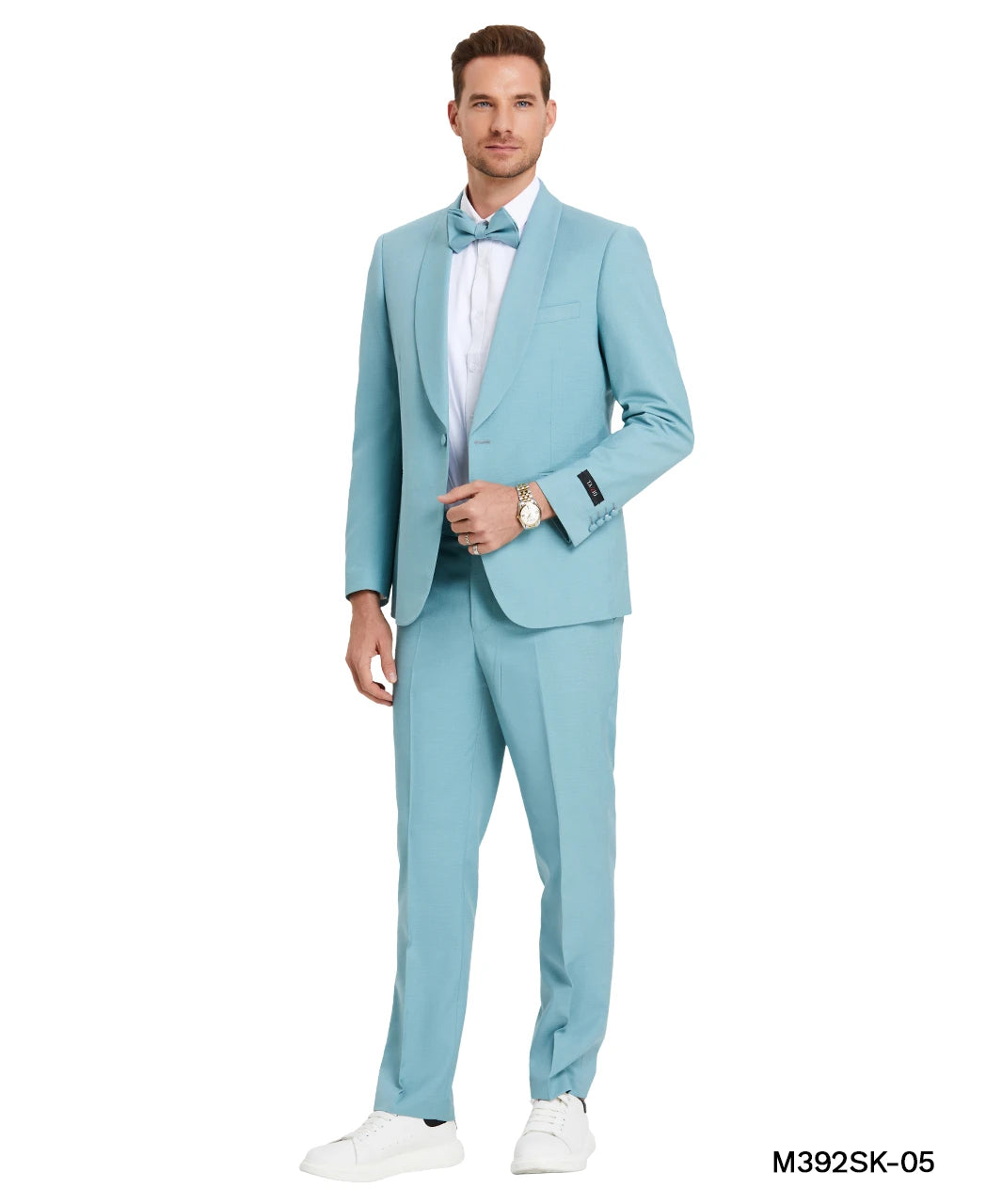 shawl collar color suit in celeste blue