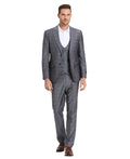 windowpane suit with collared vest in metal gray