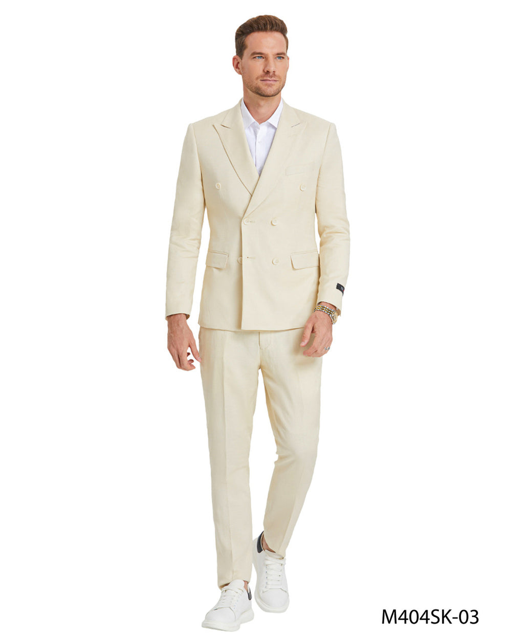 peak lapel summer suit in tan
