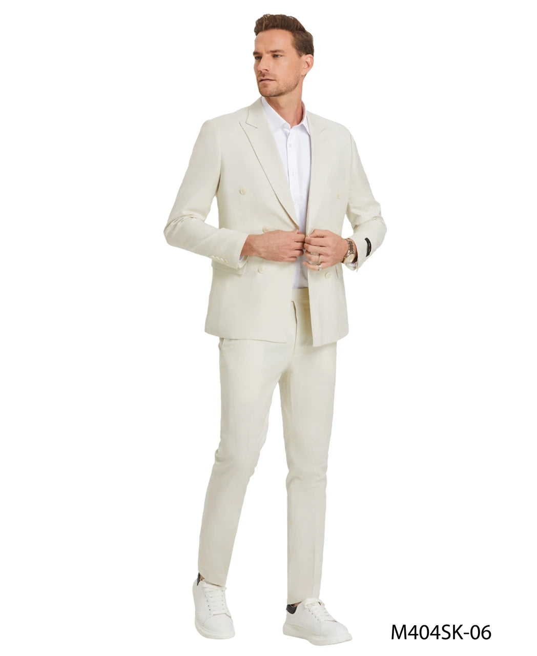 peak lapel summer suit in ivory