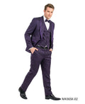 paisley three-piece suit with bow tie in purple