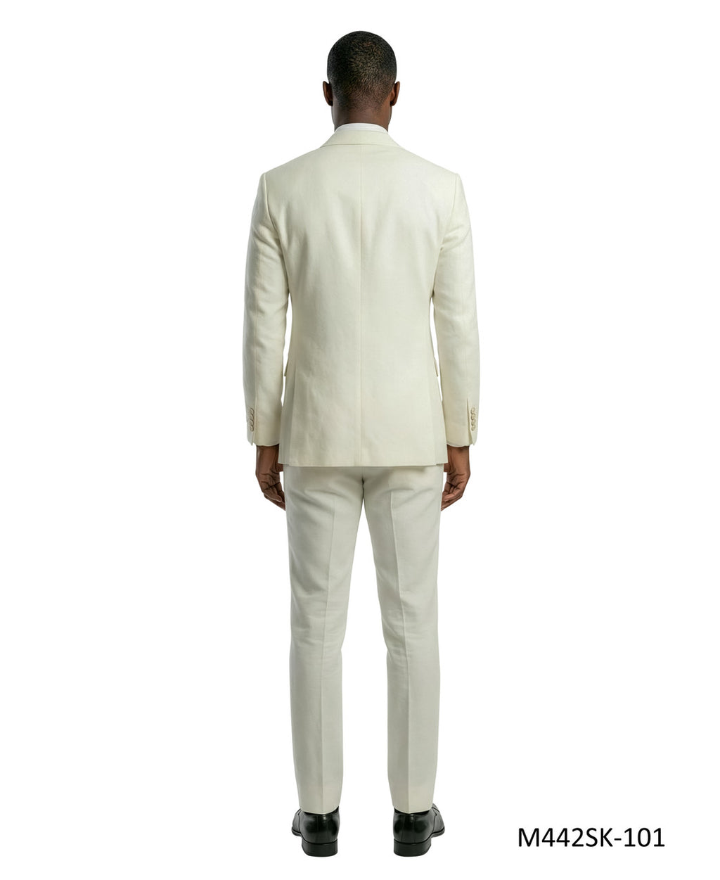 wide shawl double-breasted suit in ivory, detail