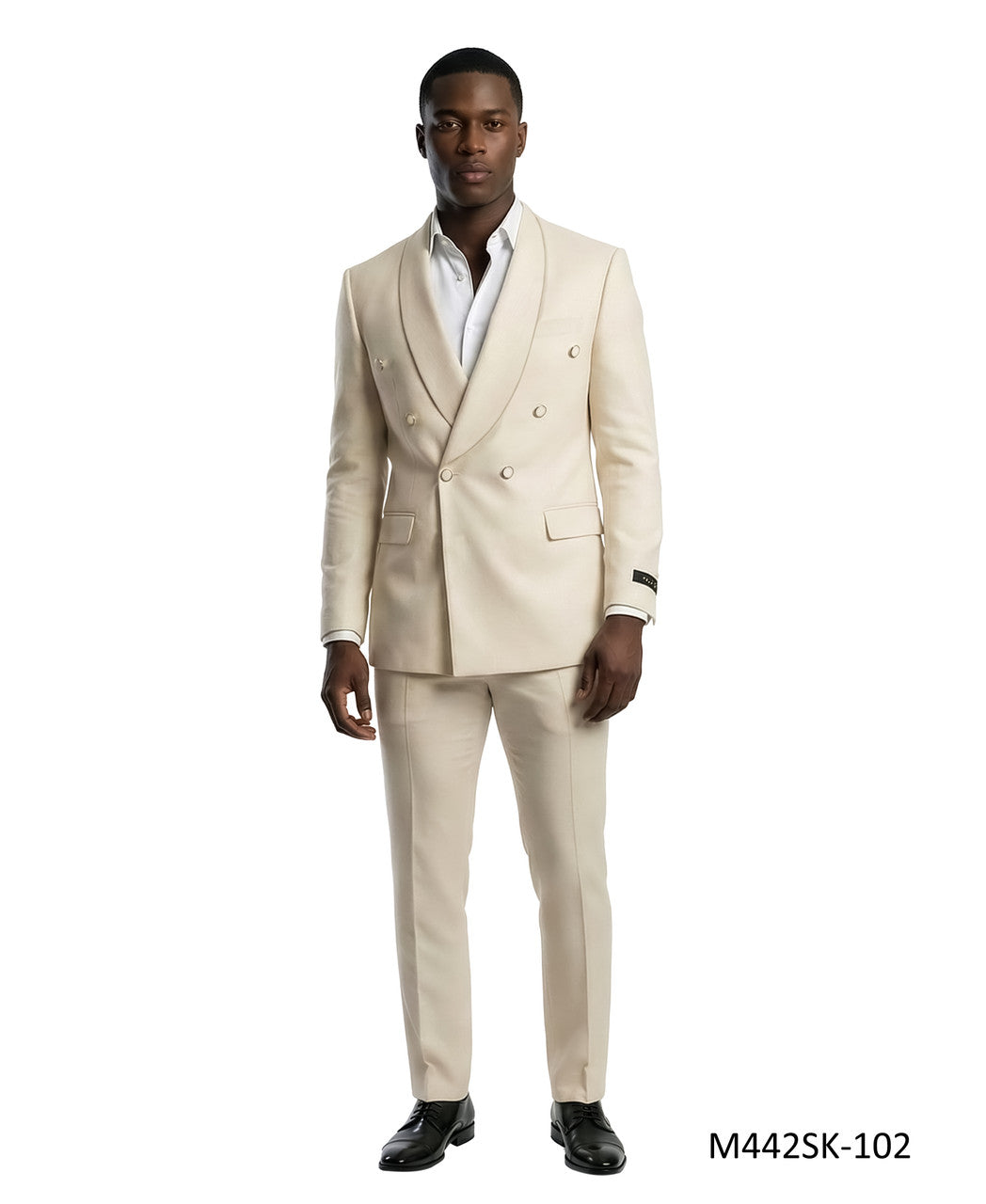 wide shawl double-breasted suit in cream