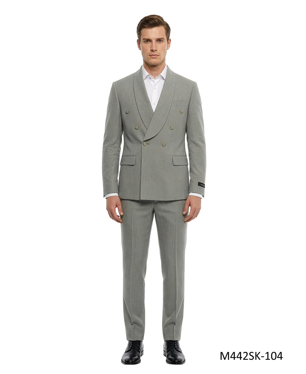wide shawl double-breasted suit in grey