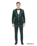 velvet sequin three-piece tuxedo in emerald green