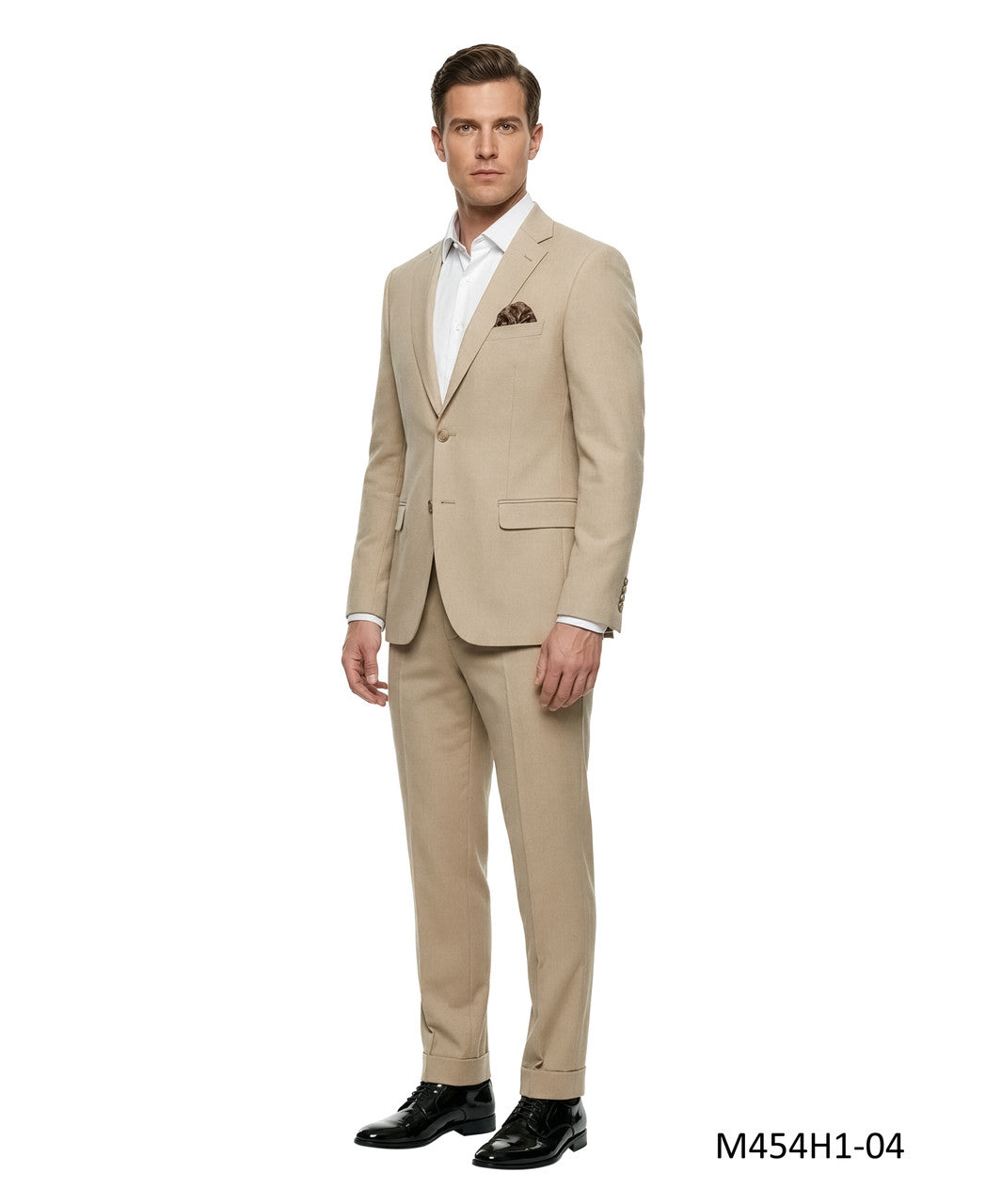 textured knit suit in tan