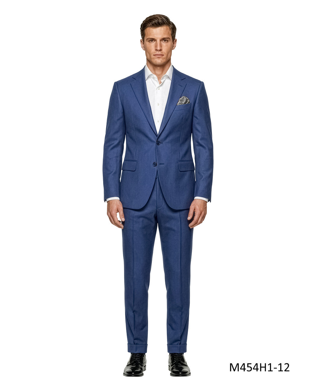 textured knit suit in blue
