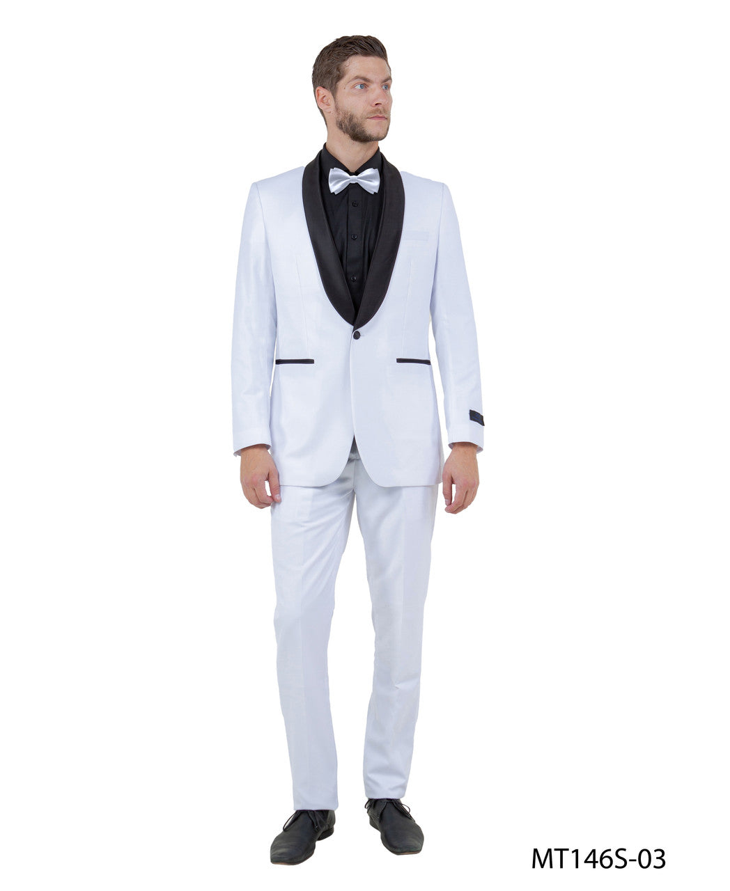 satin shawl collar tuxedo in white with black satin