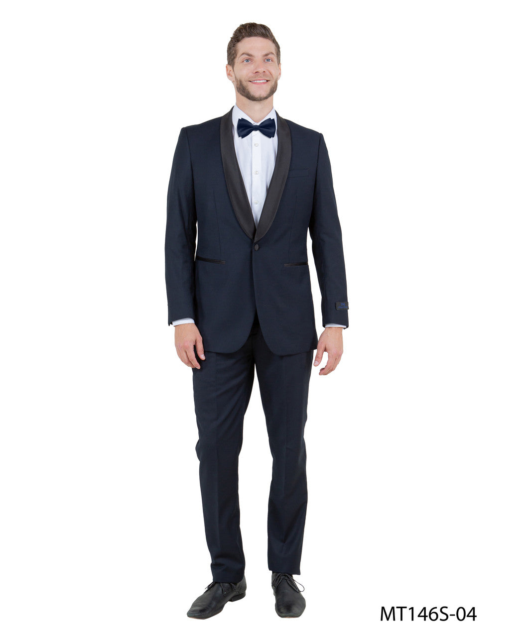 satin shawl collar tuxedo in navy with black satin