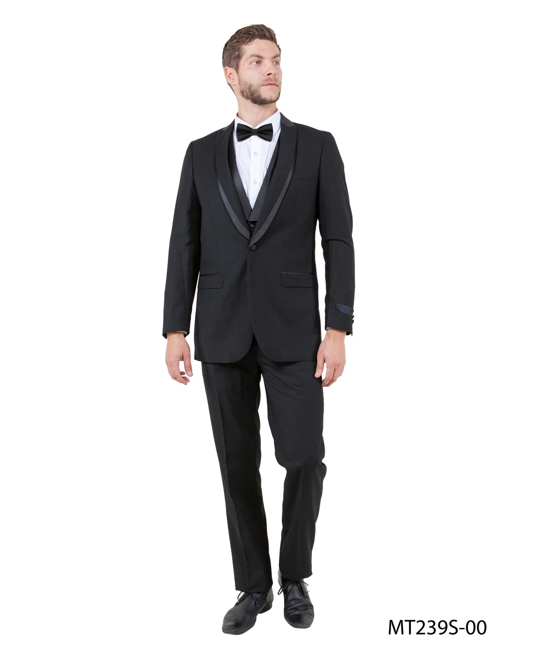 peak lapel tuxedo with satin vest in black