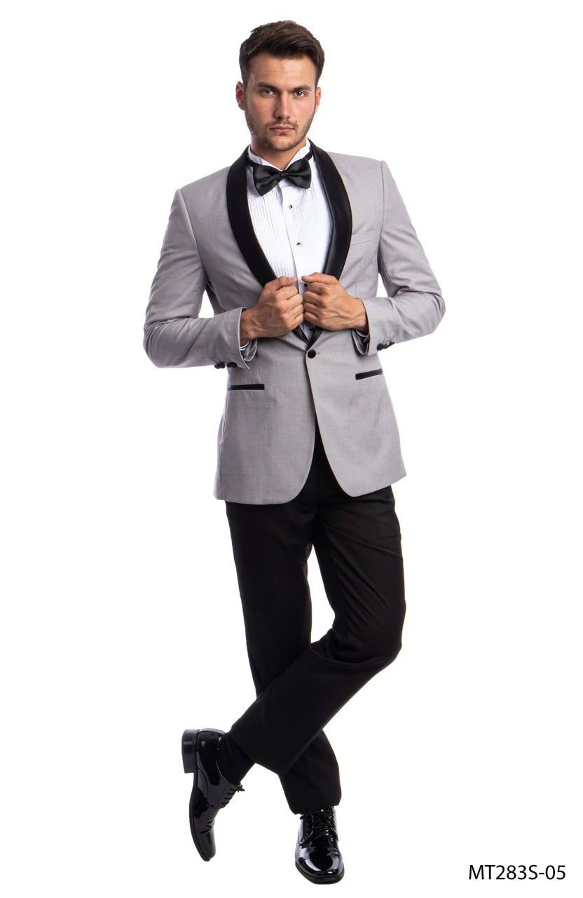 Slim fit shawl collar tuxedo in light grey