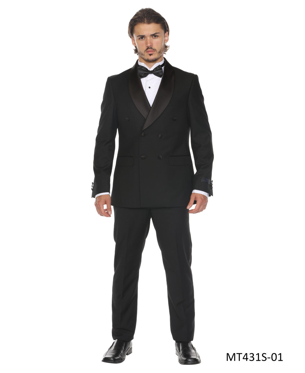 Double-breasted shawl collar tuxedo in black