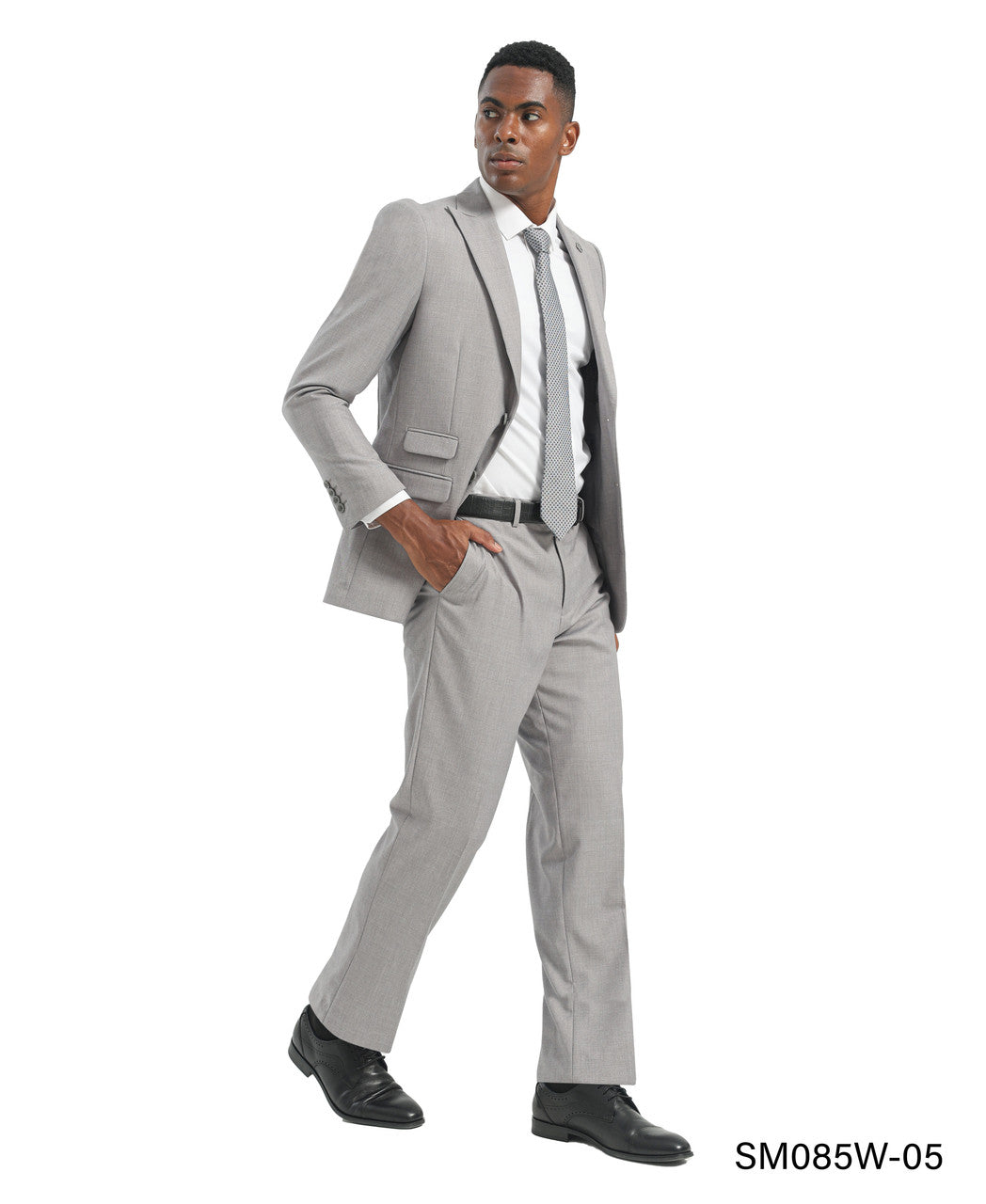 Modern fit peak lapel suit in light grey
