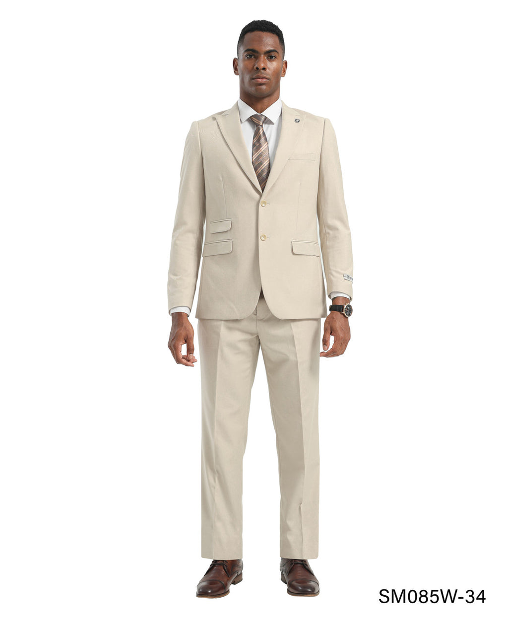 Modern fit peak lapel suit in tan