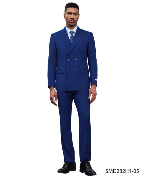 Double-breasted peak lapel suit in blue