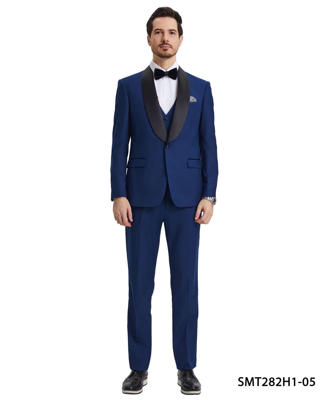 Three-piece shawl collar tuxedo in indigo