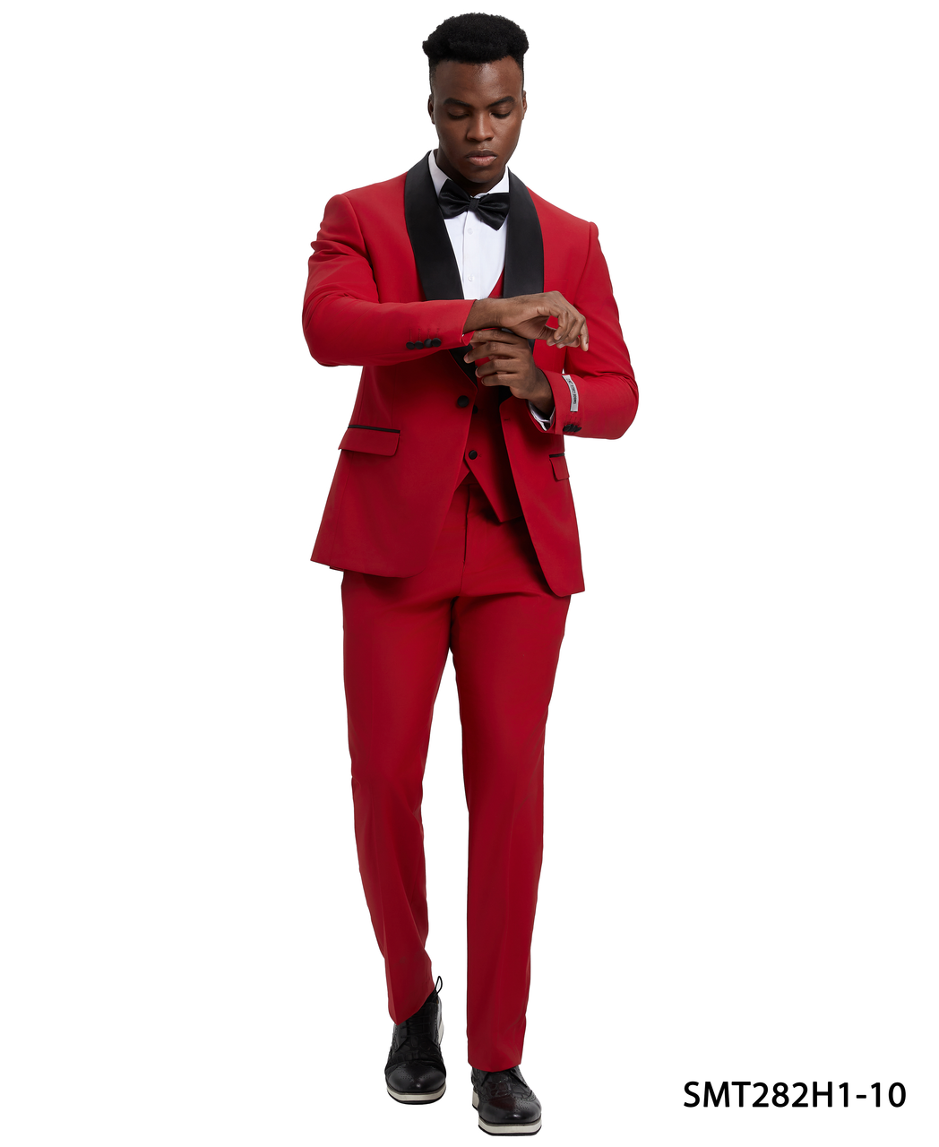 Three-piece shawl collar tuxedo in red