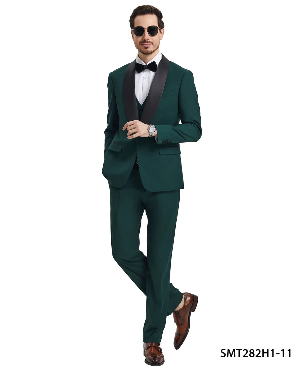 Three-piece shawl collar tuxedo in green