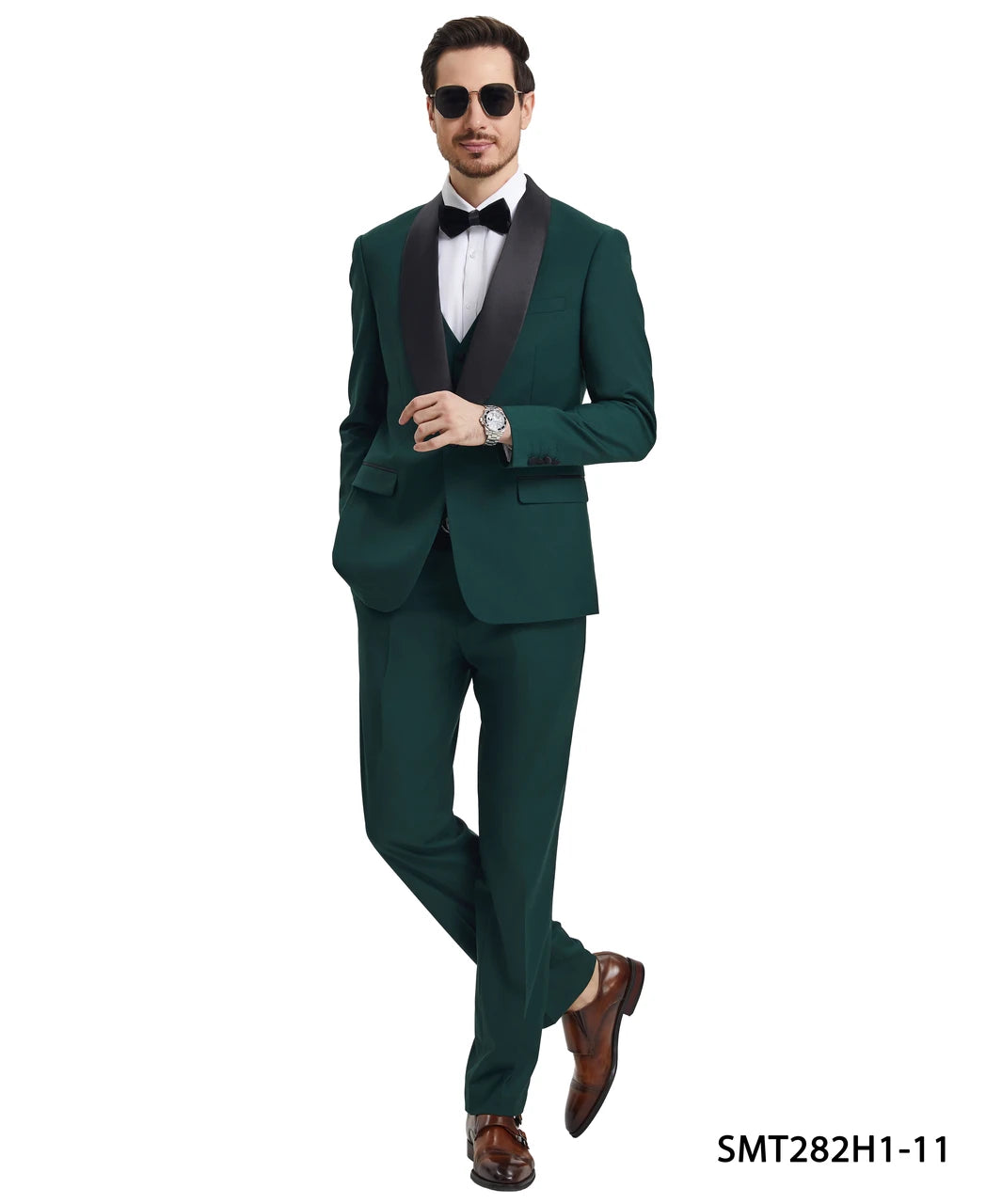Three-piece shawl collar tuxedo in green