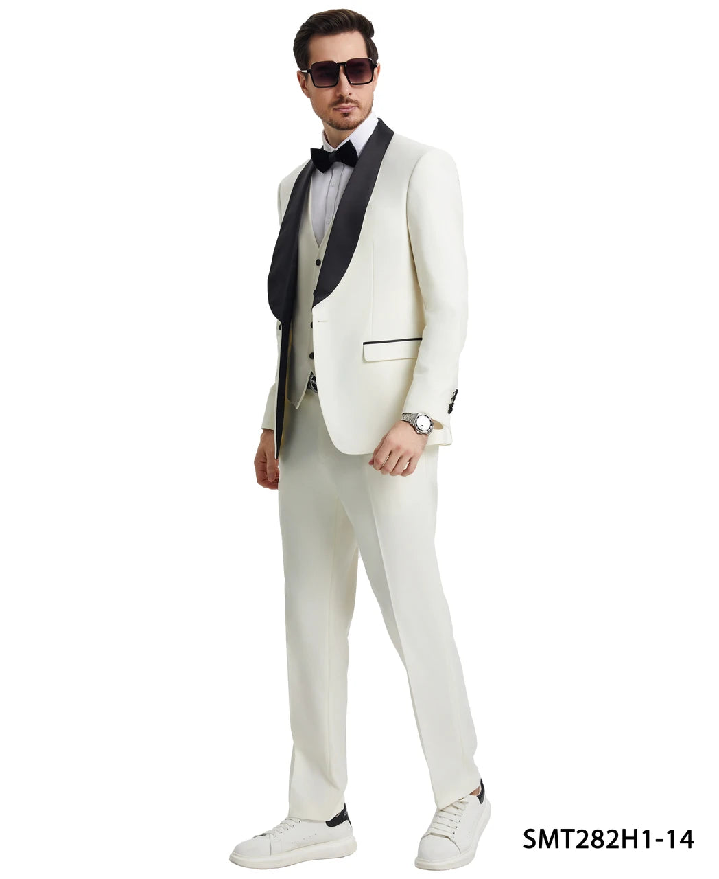 Three-piece shawl collar tuxedo in ivory