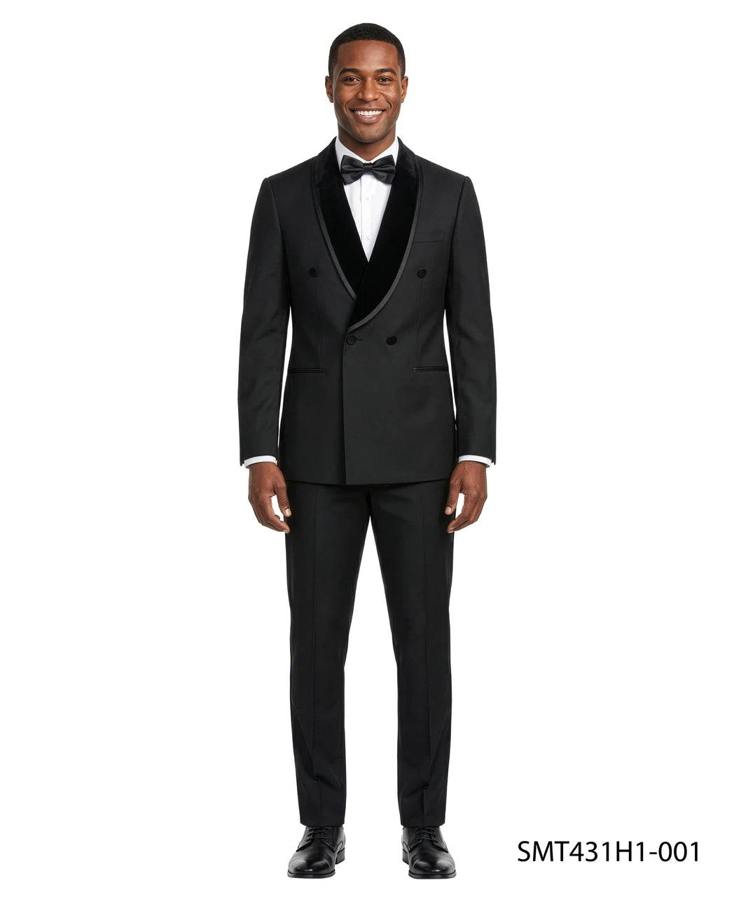 Velvet double-breasted tuxedo in black