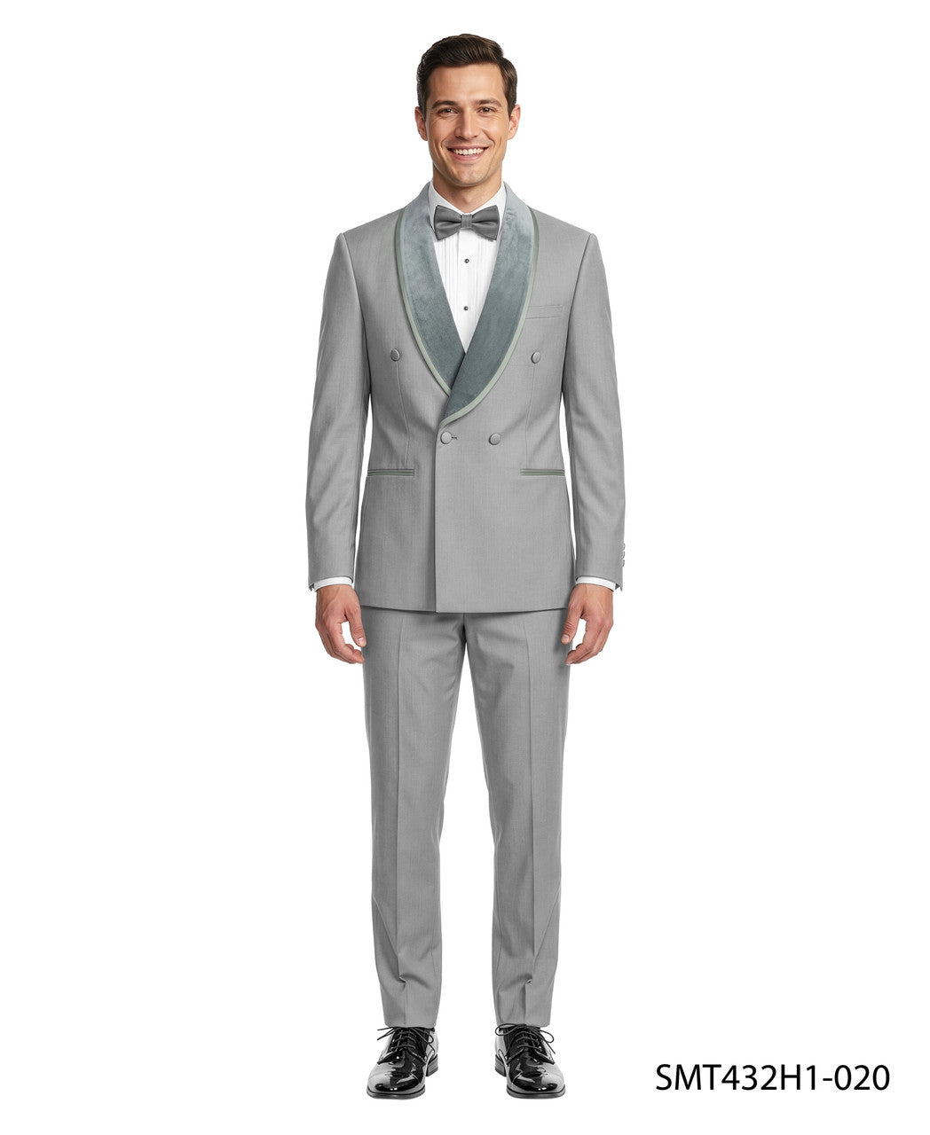Velvet double-breasted tuxedo in grey
