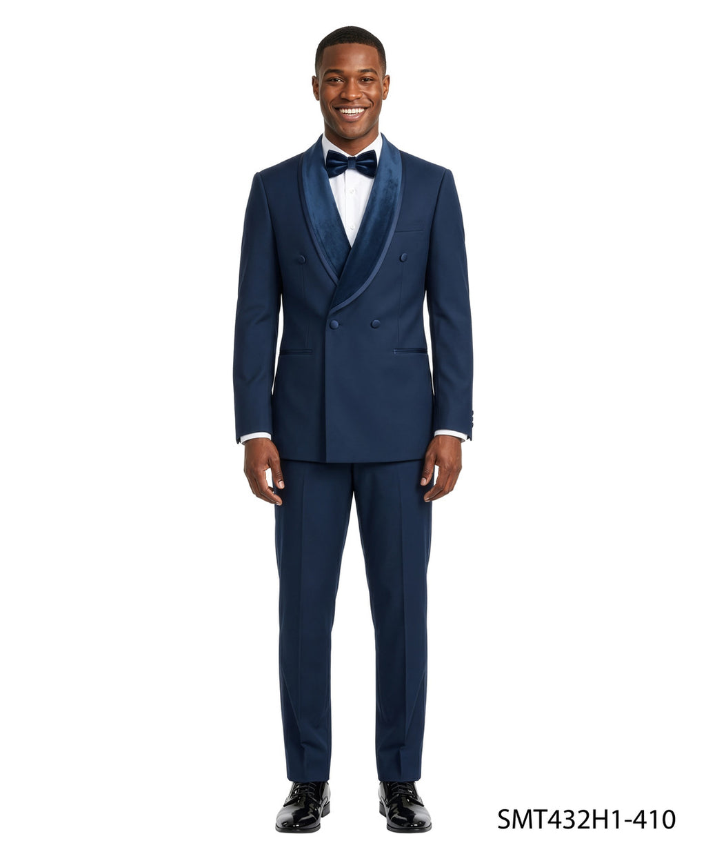 Velvet double-breasted tuxedo in navy