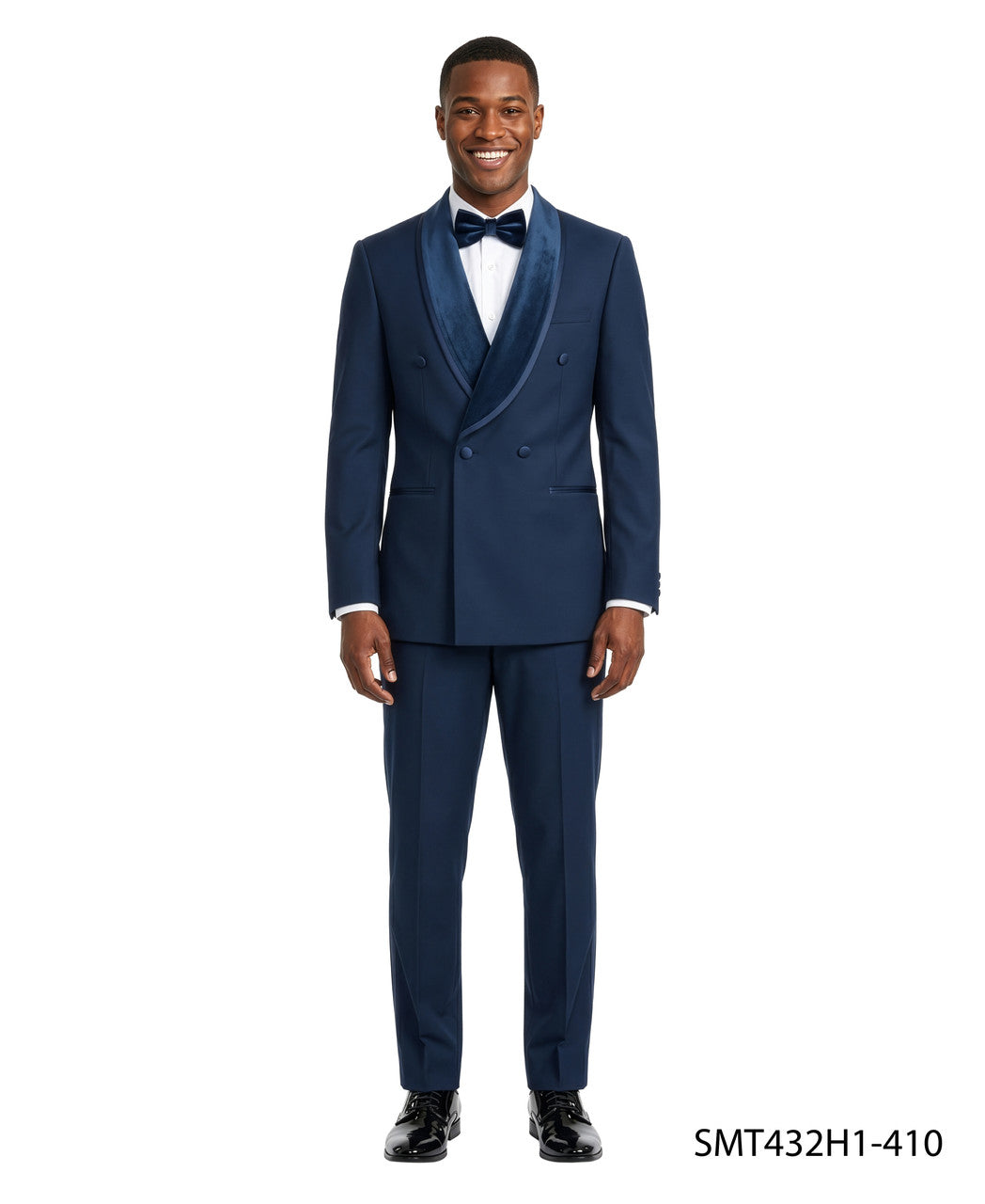 Velvet double-breasted tuxedo in navy