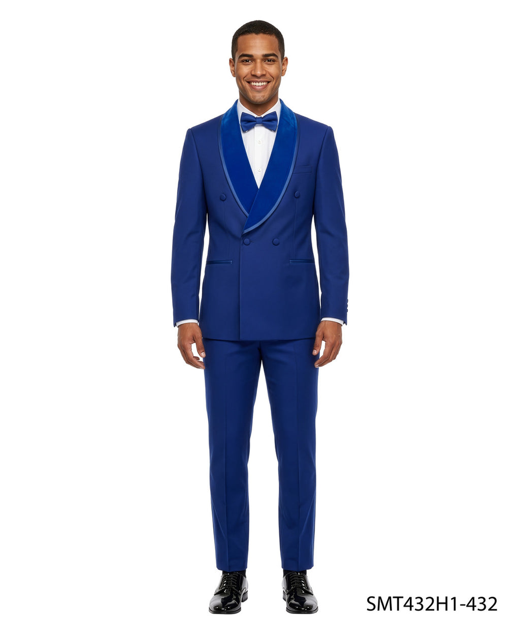 Velvet double-breasted tuxedo in royal blue