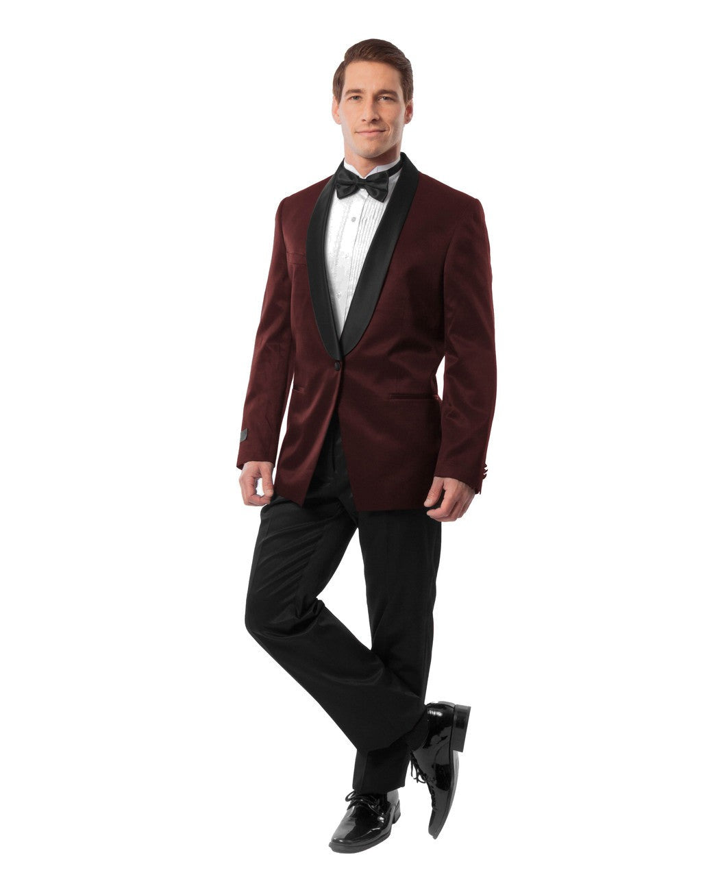 birdseye shawl collar tuxedo in burgundy