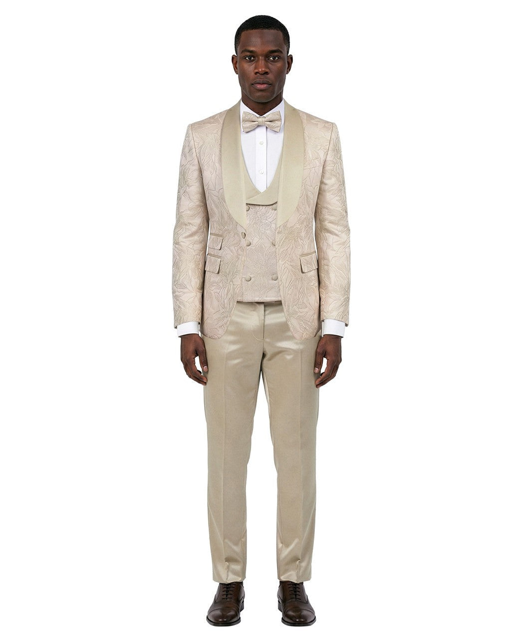 jacquard three-piece tuxedo in champagne