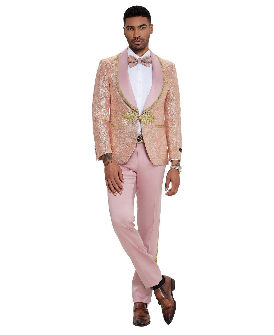 paisley shawl collar tuxedo in blush pink