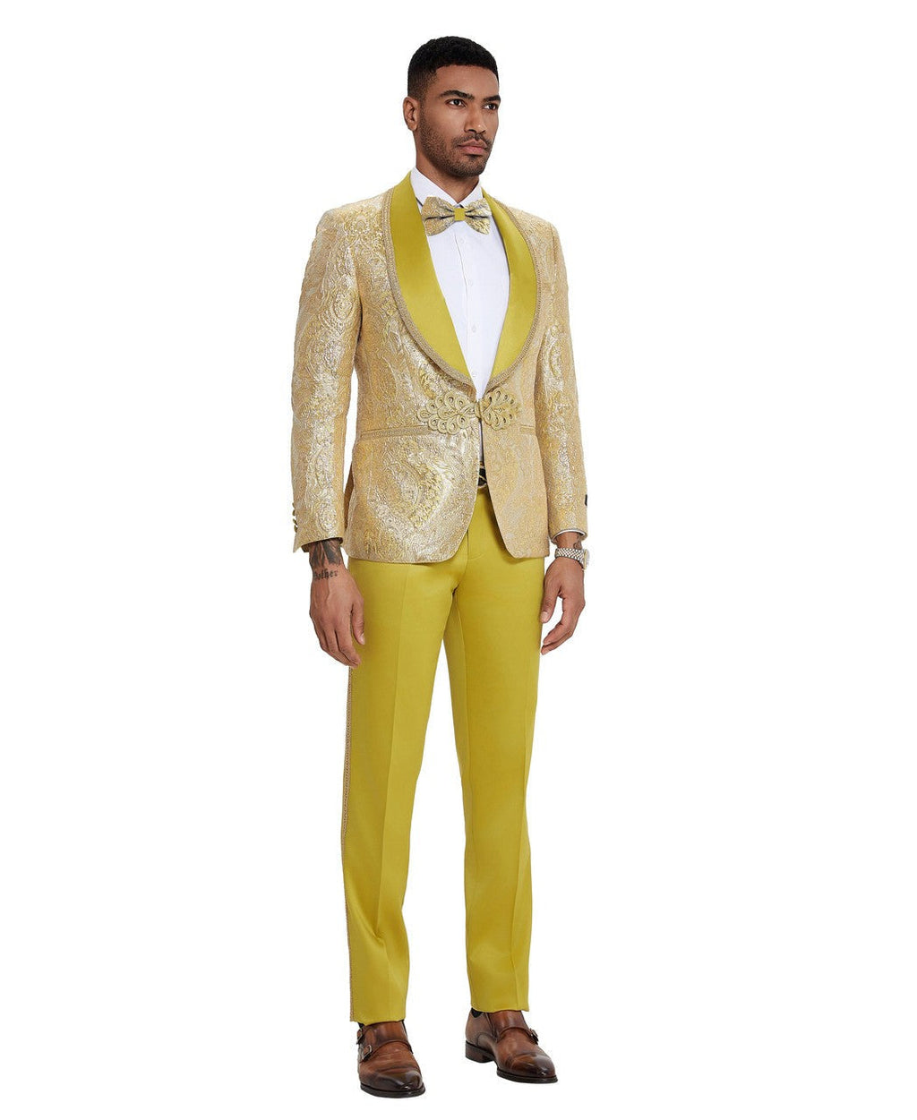 paisley shawl collar tuxedo in gold
