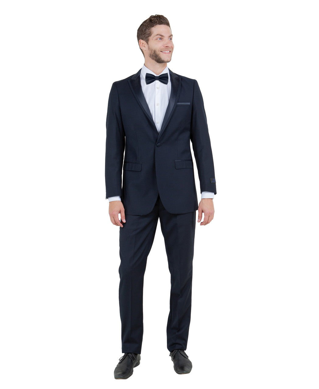 peak lapel tuxedo in navy
