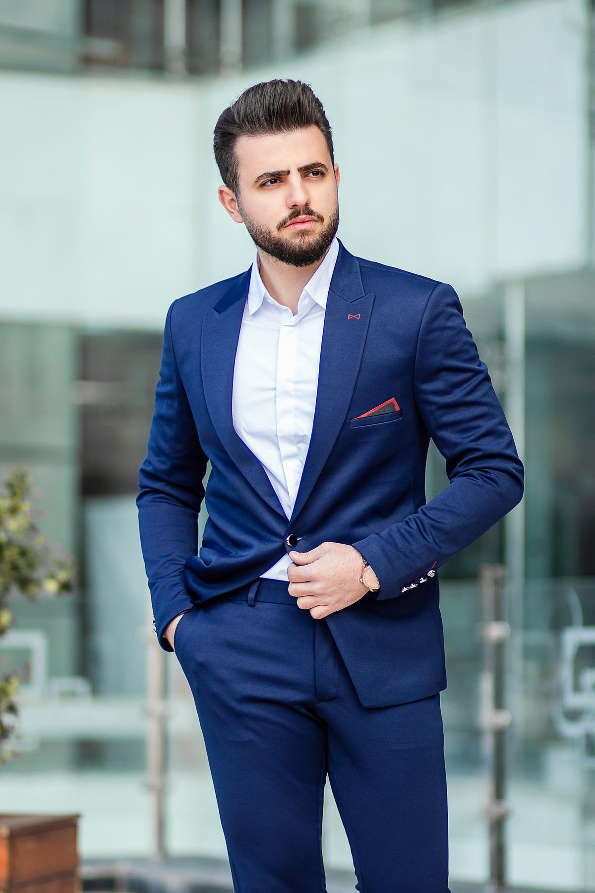 Man in a royal blue suit