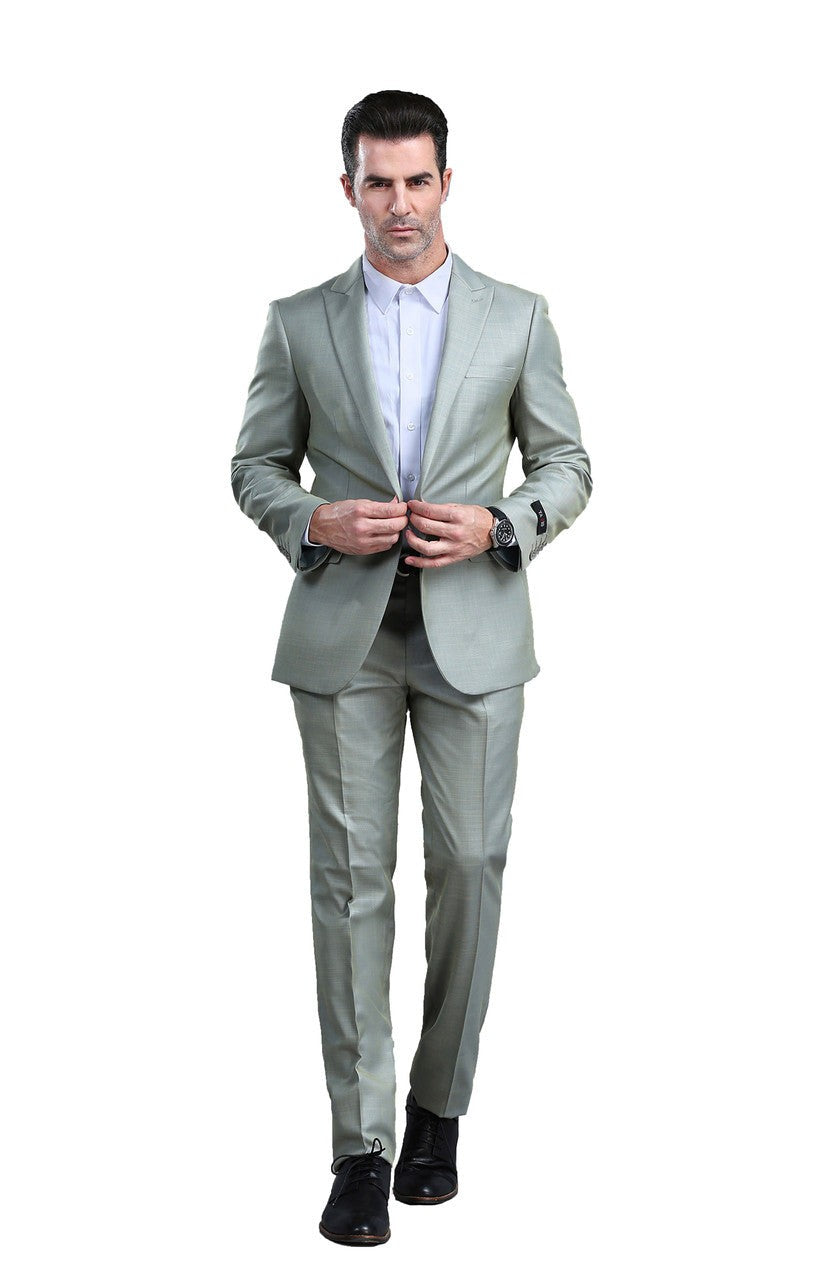 slim fit sharkskin suit in green